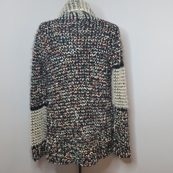 Dor Dor Couture Eyelash Knit Open Front Pocket Cardigan Patchwork Sweater Medium - Picture 5 of 11